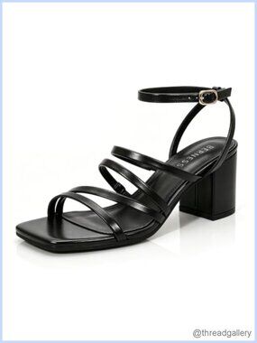 Women's Faux Leather Heeled Sandals Low Chunky Block Square Open Toe Ankle